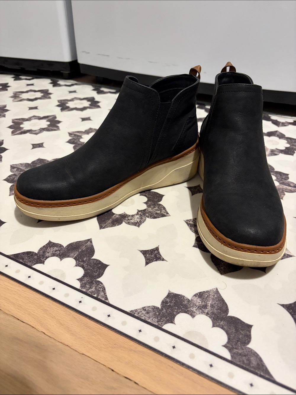Women's Black Platform Chelsea Bootie with Cream Sole